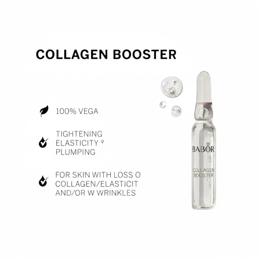 BABOR Collagen Booster serum ampoule, 14ml, for tightening, elasticity, and plumping skin. 100% vegan.