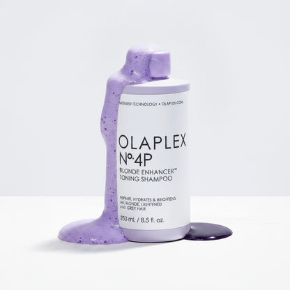 Evidfit OLAPLEX No.4P Blonde Enhancer Toning Shampoo 250ml bottle with purple foam cascading down.
